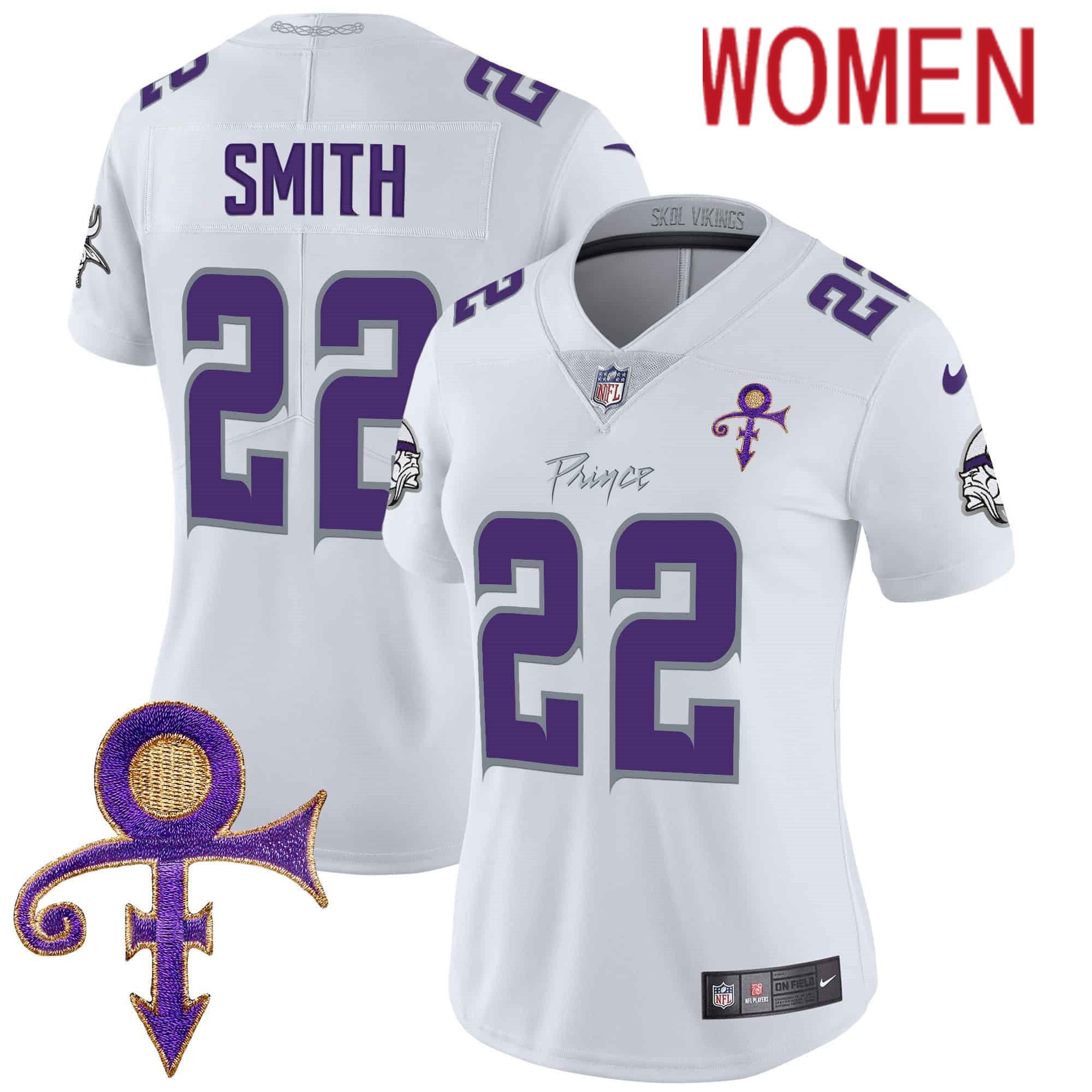 Women Minnesota Vikings 22 Smith White 2024 Nike Prince Vapor Limited NFL Jersey